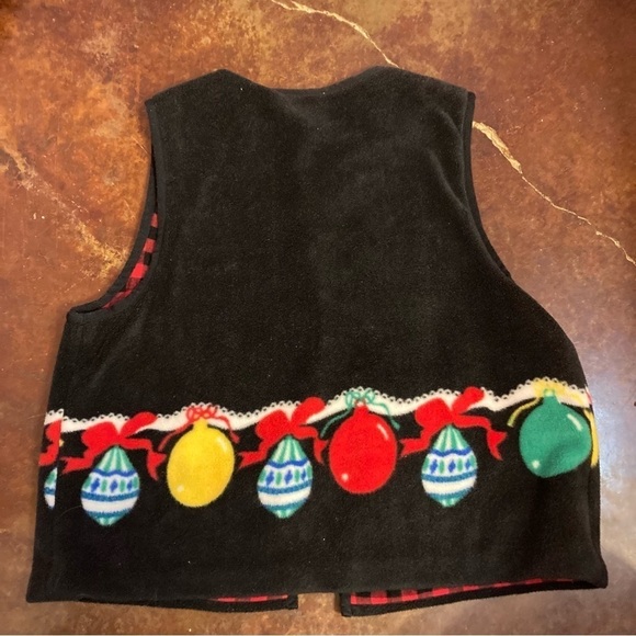 Ladies Reversible Christmas Ornament Buffalo Plaid Fleece Vest - Picture 4 of 4